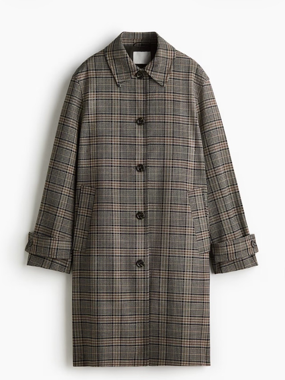 H&M Plaid Trench Coat in Brown and Black